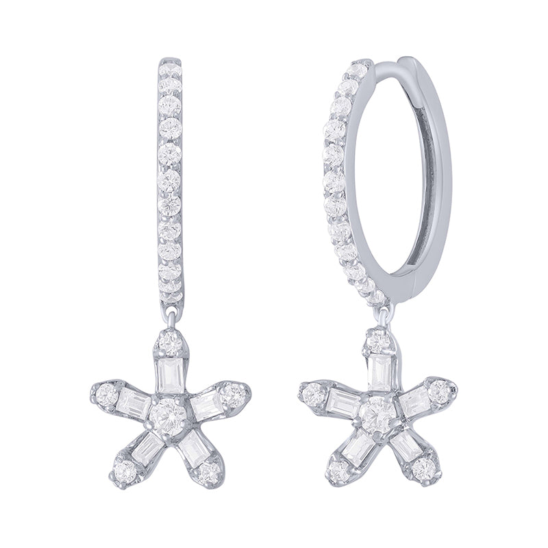 Diamond Flower Hoop Earrings