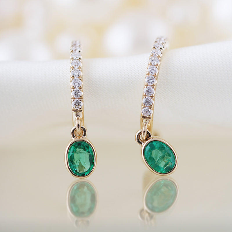 Diamond Hoop Emerald Drop Earrings