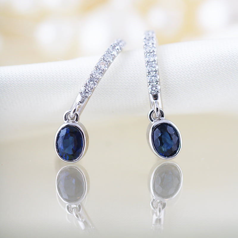 Diamond Hoop Sapphire Drop Earrings