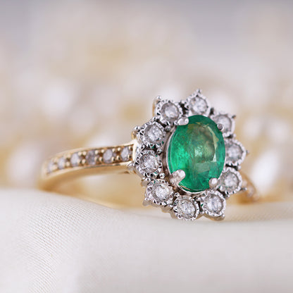 Vintage Style Emerald &amp; Diamond Ring