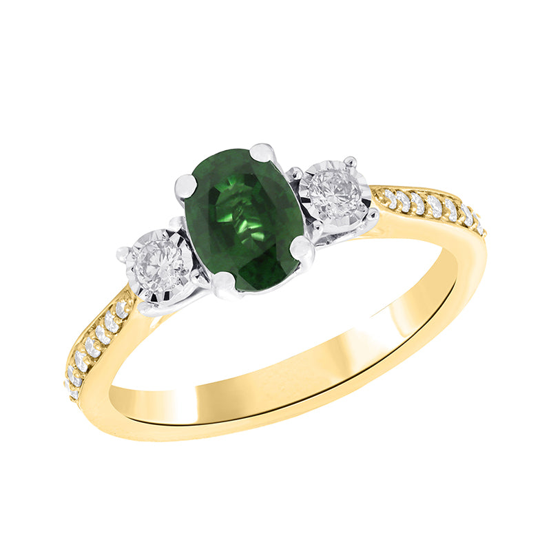 Emerald &amp; Diamond Three Stone Ring