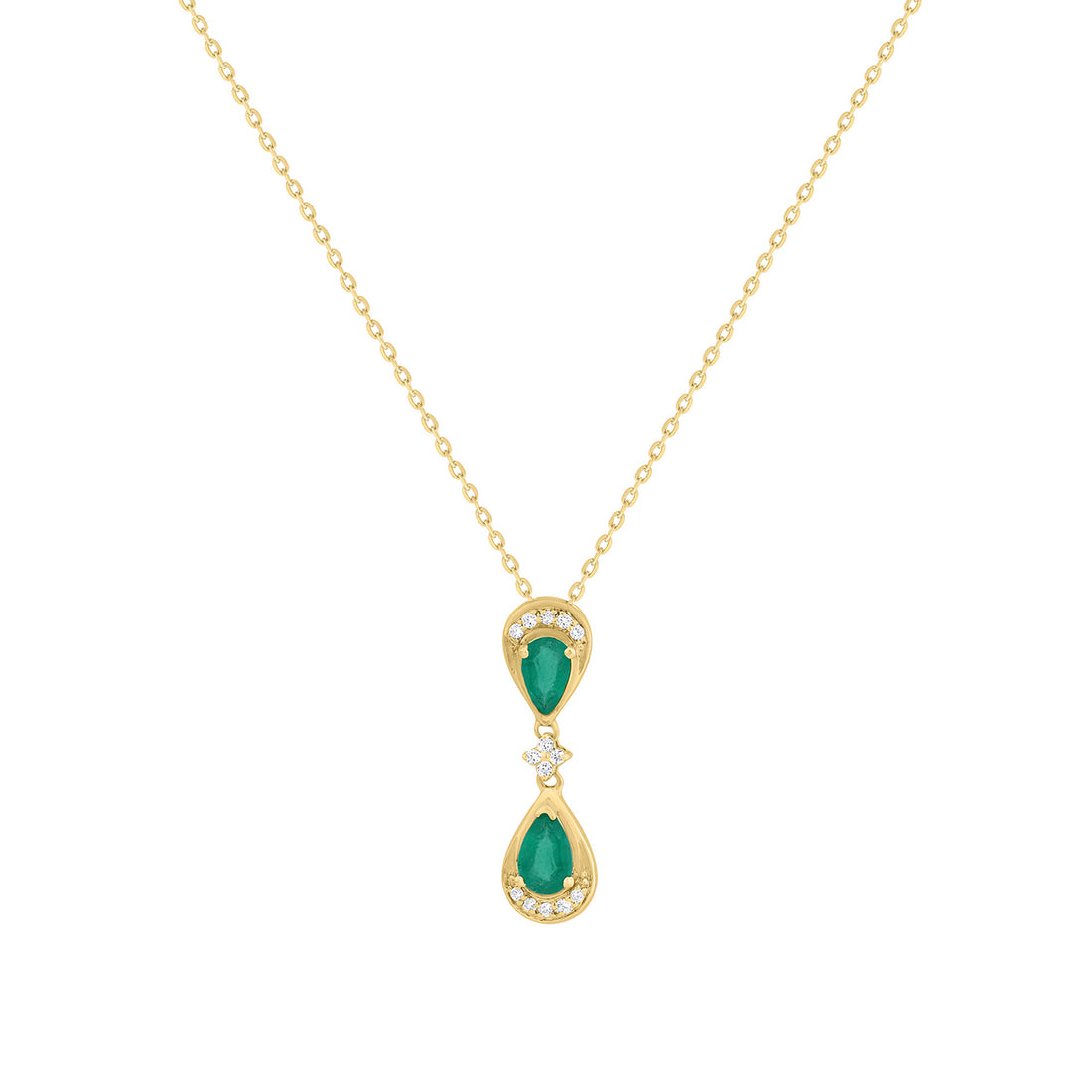 Double Pear Cut Emerald &amp; Diamond Drop Pendant