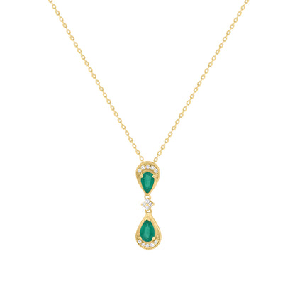 Double Pear Cut Emerald &amp; Diamond Drop Pendant