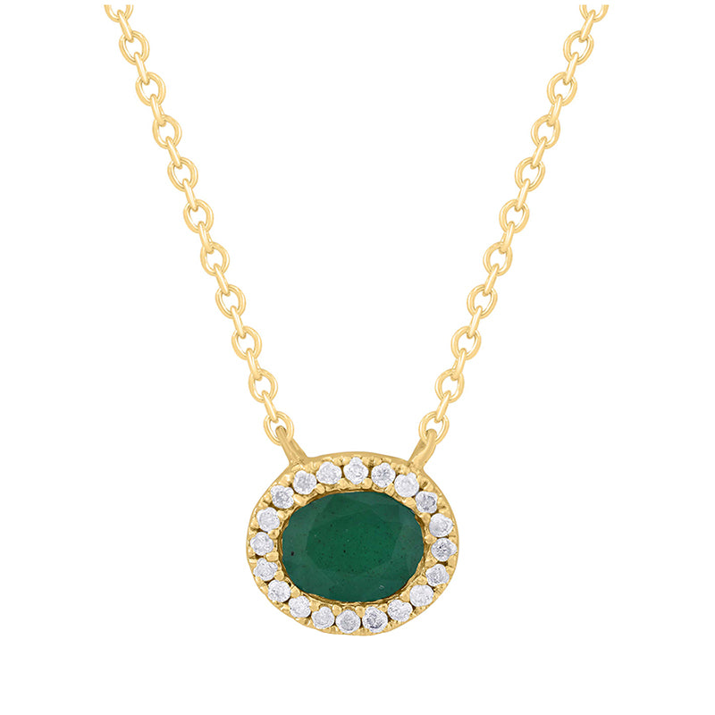 Oval Emerald &amp; Diamond Halo Necklace