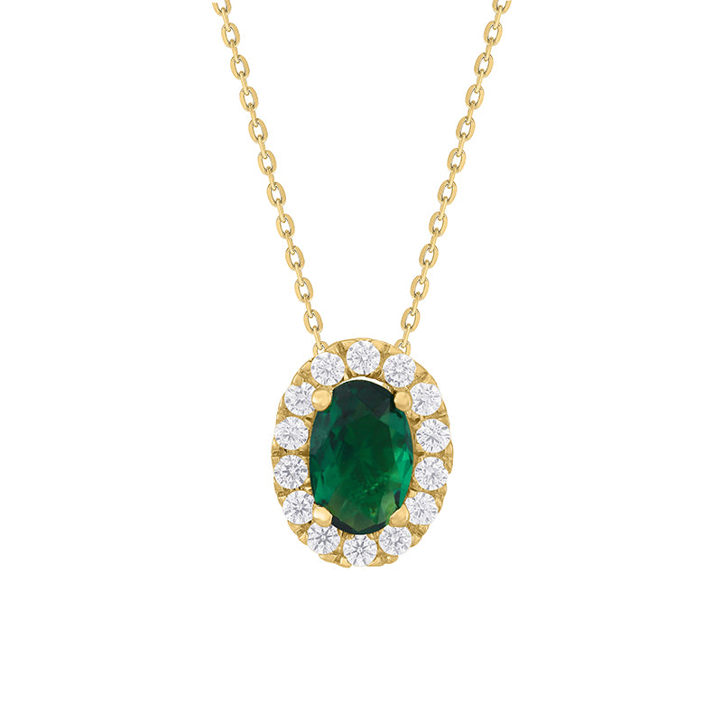 Emerald &amp; Diamond Halo Pendant