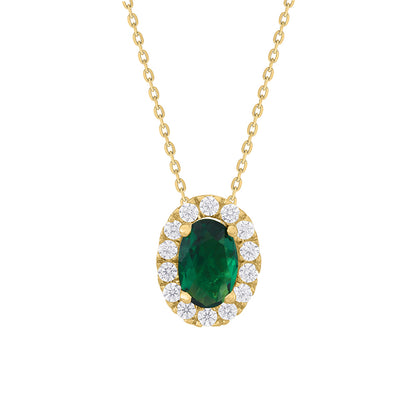 Emerald &amp; Diamond Halo Pendant