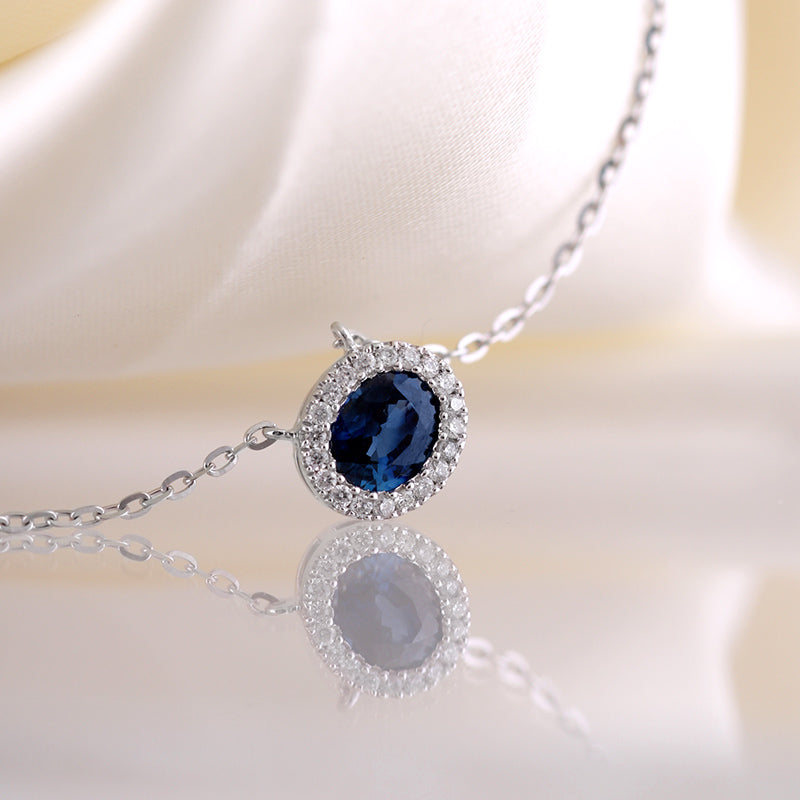 Oval Halo Sapphire &amp; Diamond Cluster Pendant