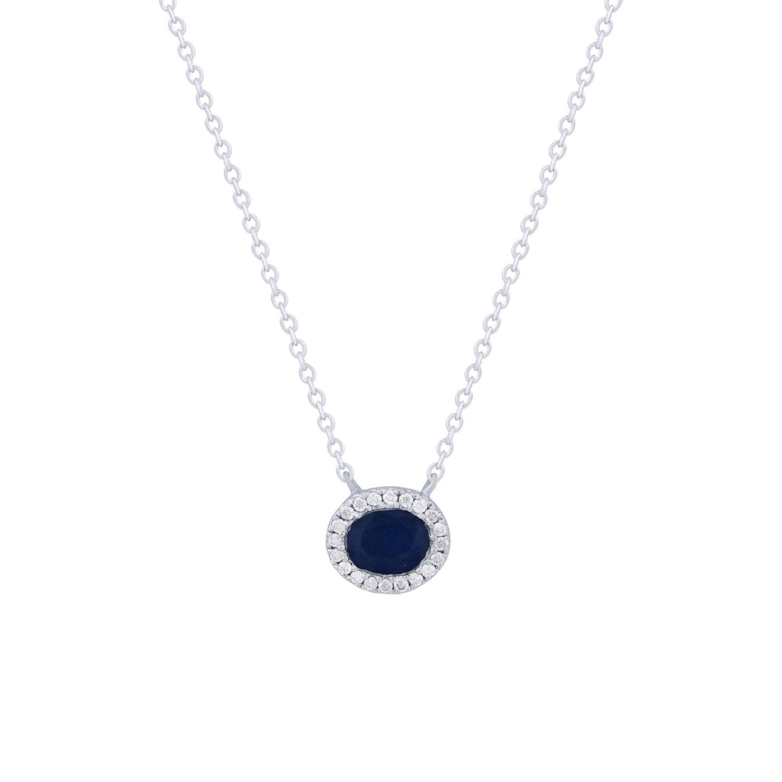 Oval Halo Sapphire &amp; Diamond Cluster Pendant