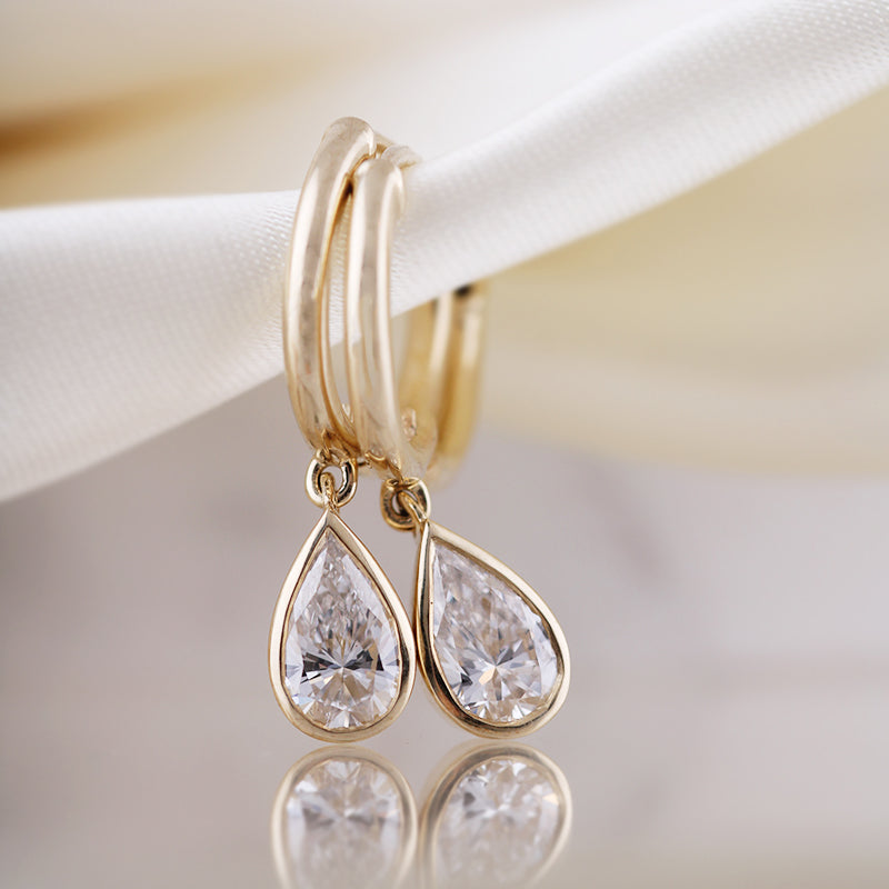 Pear Cut Diamond Charm &amp; Hoop Earrings