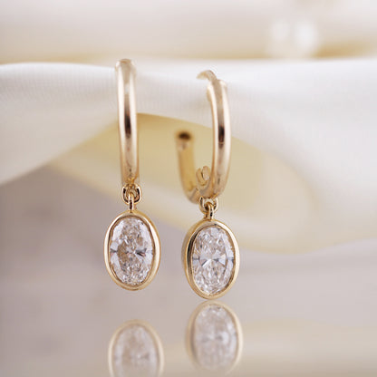 Oval Cut Diamond Charm &amp; Hoop Earrings