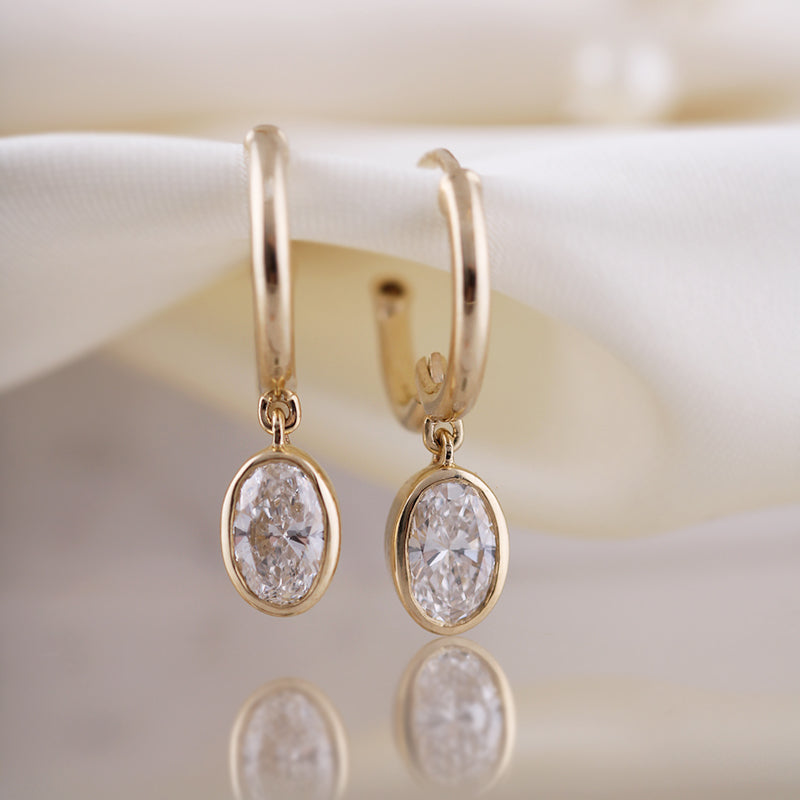 Oval Cut Diamond Charm &amp; Hoop Earrings