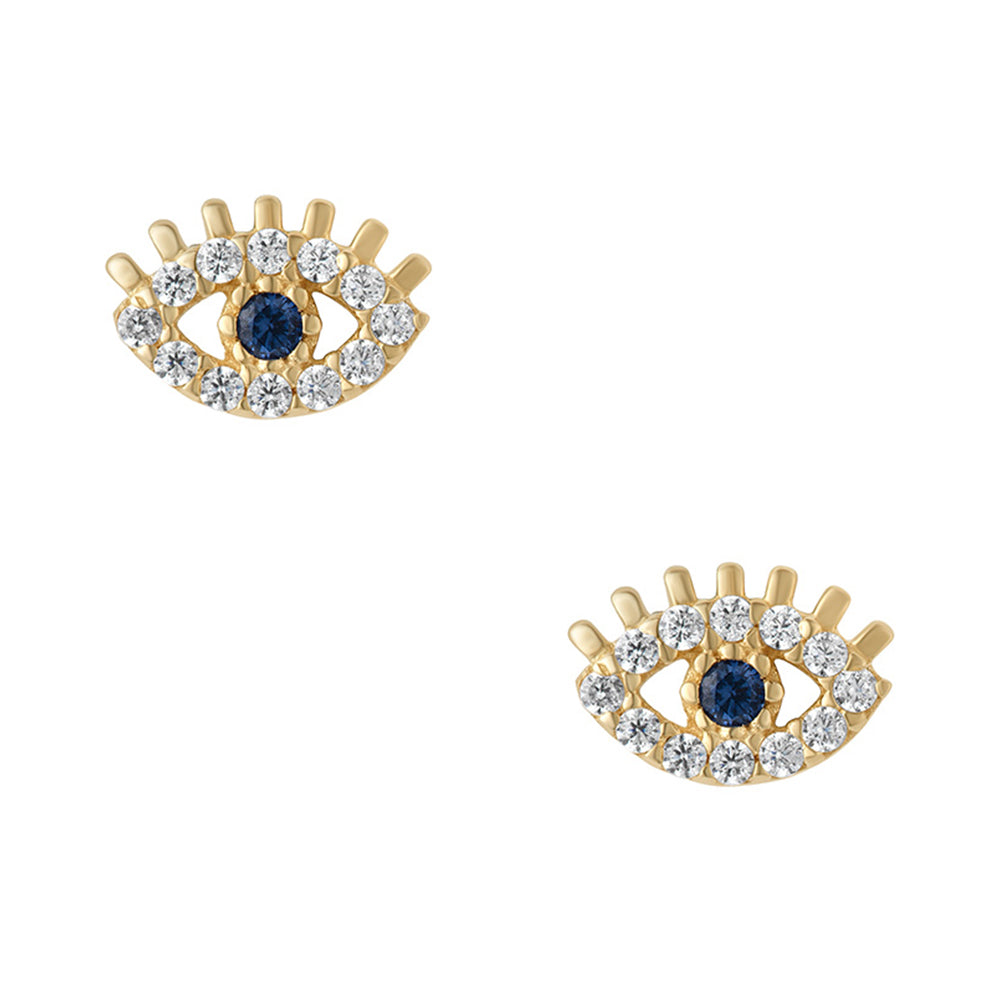 Sapphire &amp; White Stone Evil Eye Stud Earrings