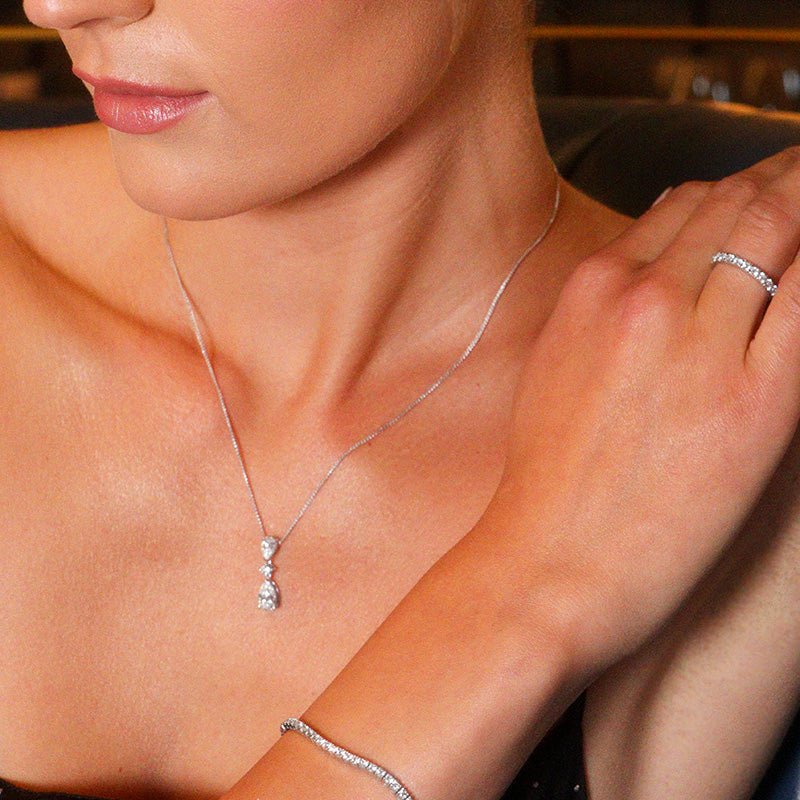 Pear &amp; Round Diamond Drop Pendant 1.65ct