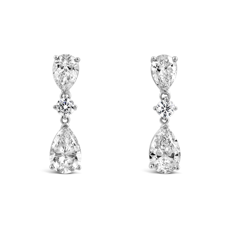 Double Pear &amp; Round Diamond Drop Earrings
