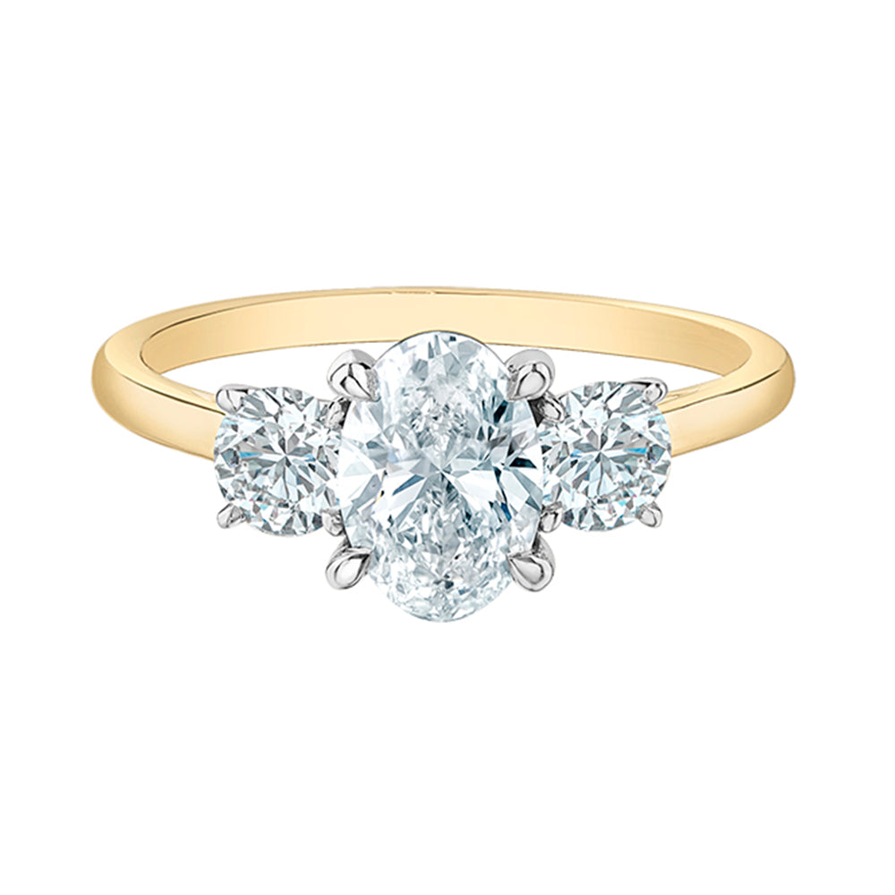 Oval &amp; Round Diamond Three Stone Engagement Ring 3.06ct