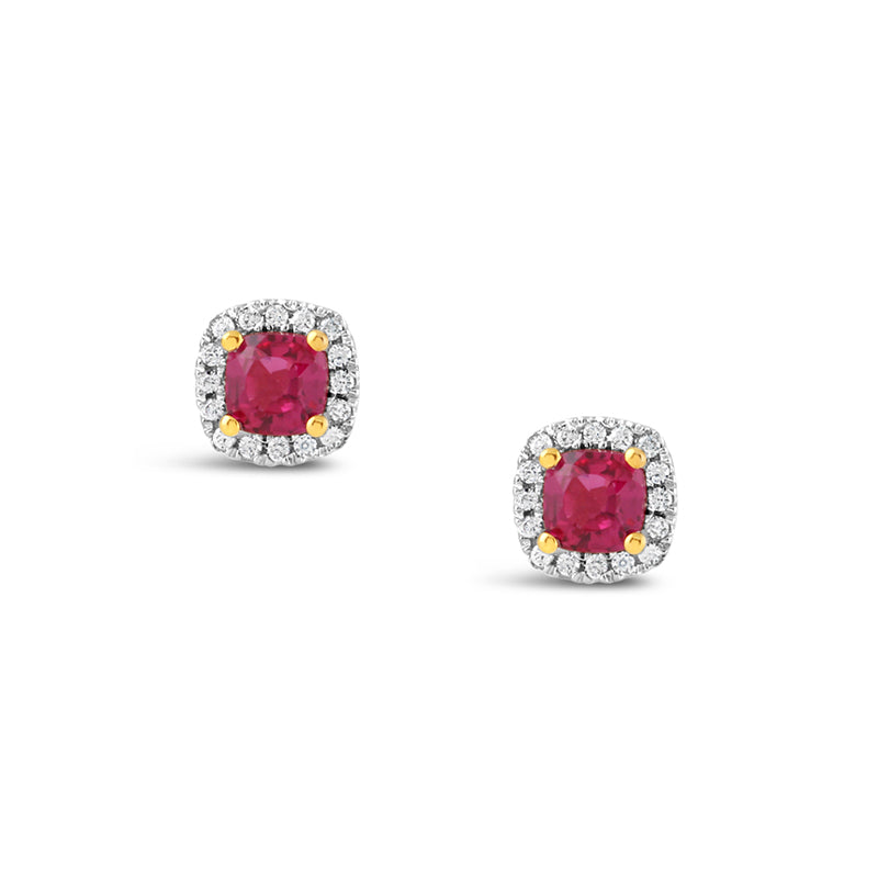 Ruby Red & CZ Halo Stud Earrings