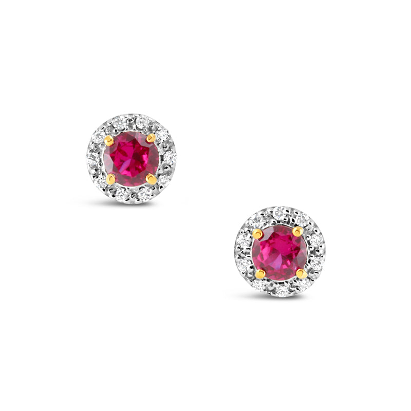 Ruby Red & CZ Halo Stud Earrings