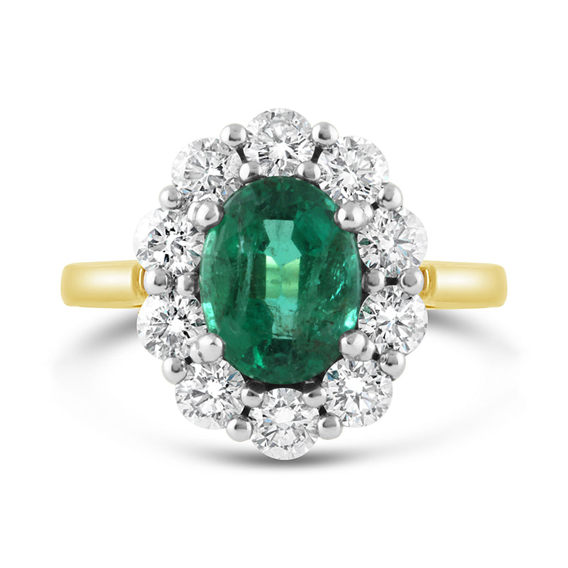 Oval Cut Emerald &amp; Diamond Cluster Ring