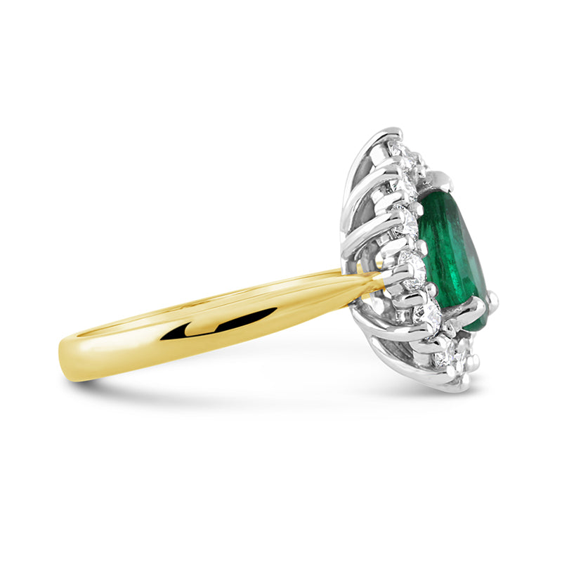 Pear Cut Emerald &amp; Diamond Cluster Ring