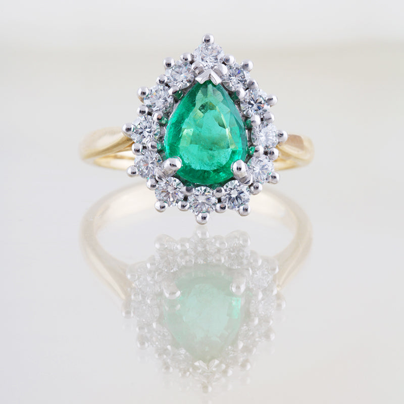 Pear Cut Emerald &amp; Diamond Cluster Ring