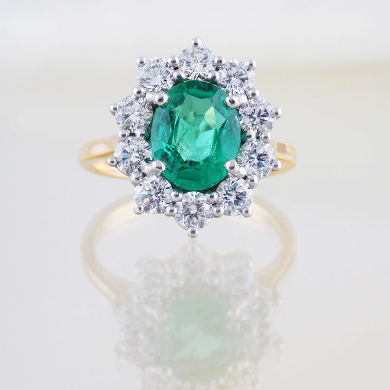 Oval Cut Emerald &amp; Diamond Cluster Ring