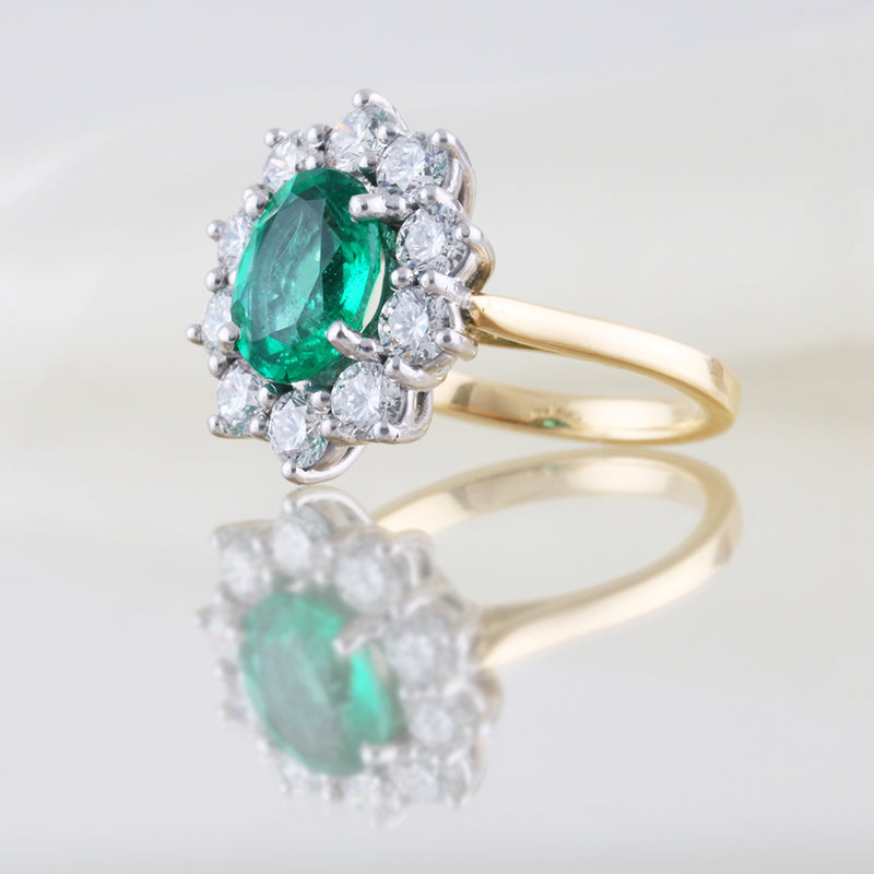 Oval Cut Emerald &amp; Diamond Cluster Ring