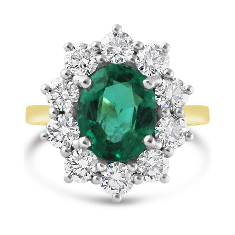 Oval Cut Emerald &amp; Diamond Cluster Ring