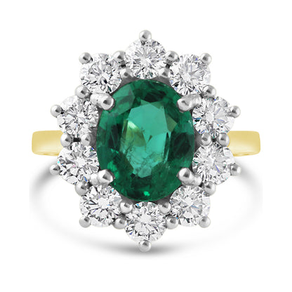 Oval Cut Emerald &amp; Diamond Cluster Ring