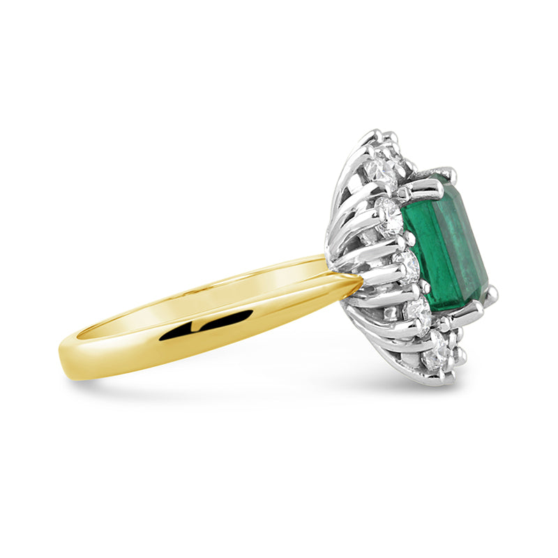 Emerald Cut Emerald &amp; Diamond Cluster Ring