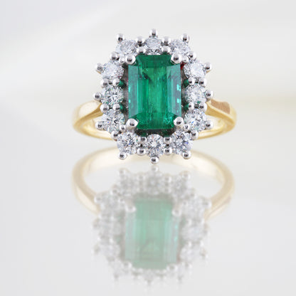 Emerald Cut Emerald &amp; Diamond Cluster Ring