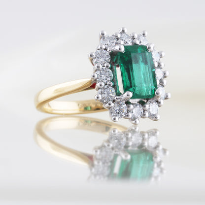 Emerald Cut Emerald &amp; Diamond Cluster Ring