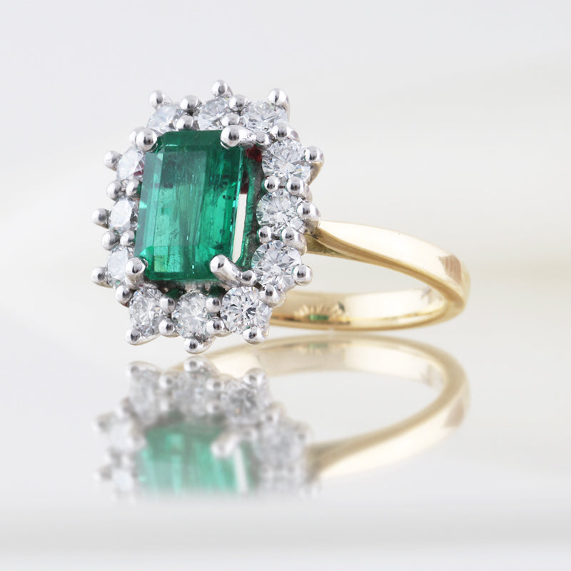 Emerald Cut Emerald &amp; Diamond Cluster Ring