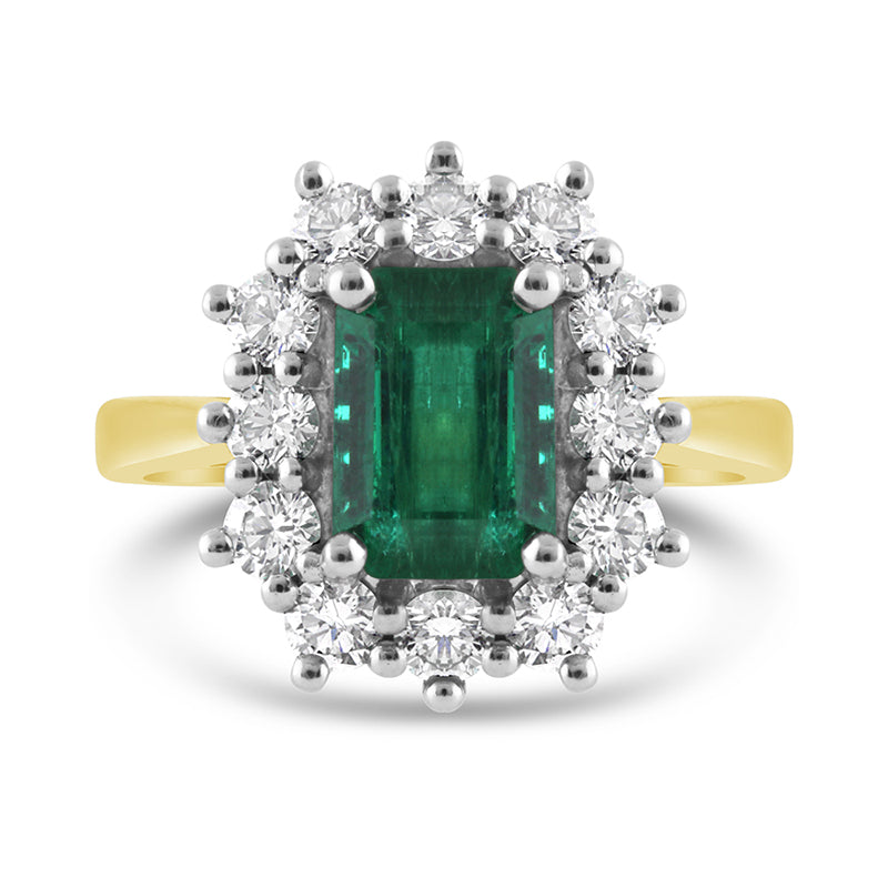 Emerald Cut Emerald &amp; Diamond Cluster Ring