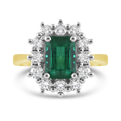 Emerald Cut Emerald &amp; Diamond Cluster Ring