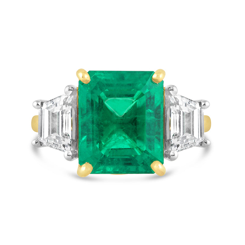 Beryl Emerald &amp; Diamond Three Stone Ring