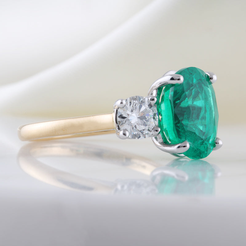 Oval Emerald &amp; Diamond Three Stone Ring  3.85ct