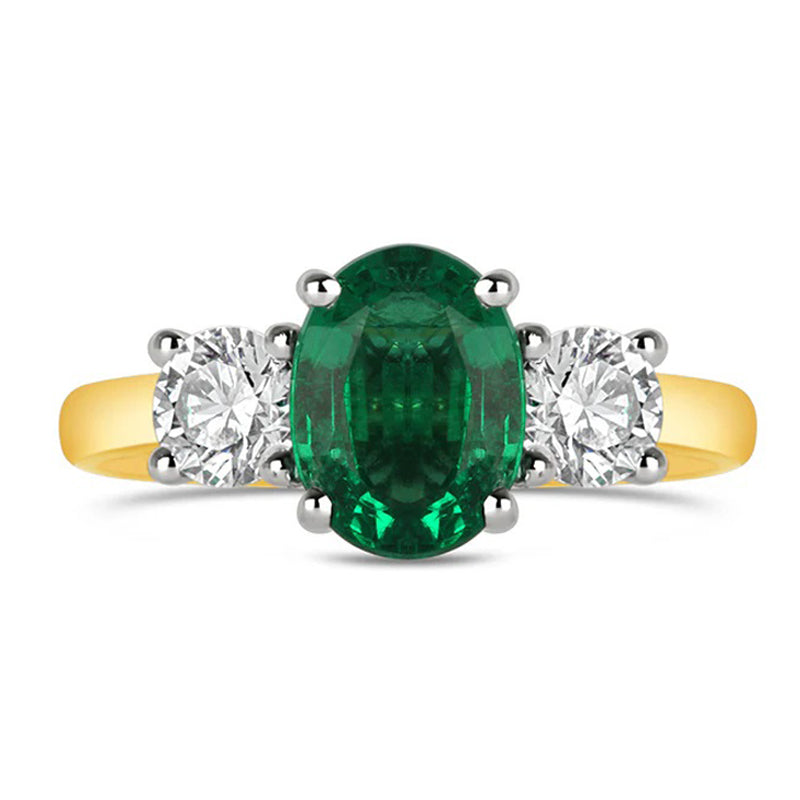 Oval Emerald &amp; Diamond Three Stone Ring  3.85ct