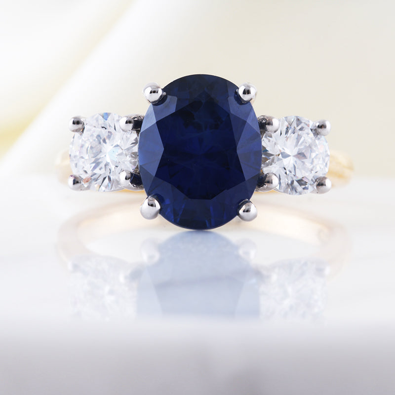 Oval Sapphire &amp; Diamond Three Stone Ring