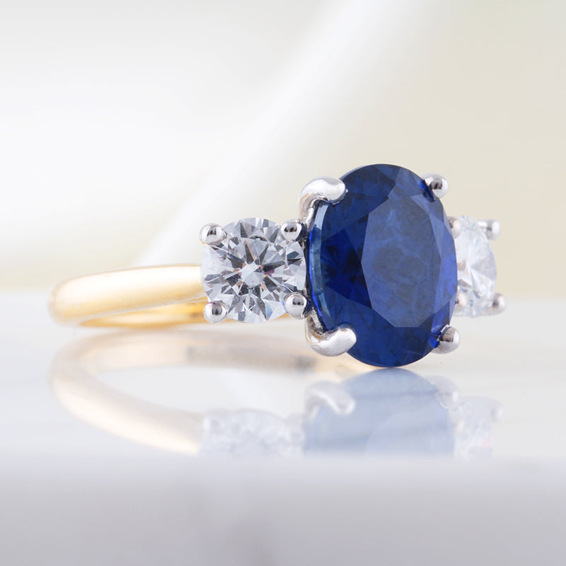 Oval Sapphire &amp; Diamond Three Stone Ring