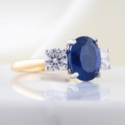 Oval Sapphire &amp; Diamond Three Stone Ring