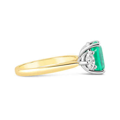 Cushion Emerald 2.92ct &amp; Diamond 1.00ct Three Stone Ring