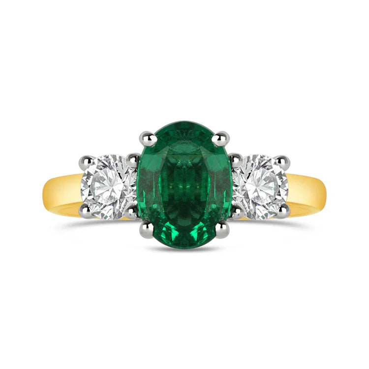 Oval Emerald &amp; Diamond Three Stone Ring 2.92ct