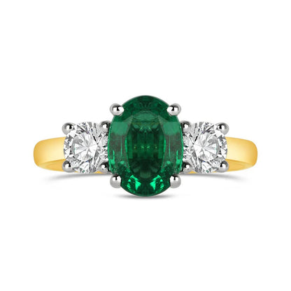 Oval Emerald &amp; Diamond Three Stone Ring 2.92ct