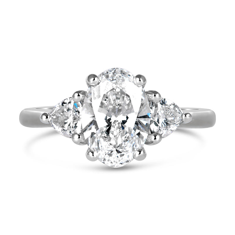 Oval &amp; Trillion Diamond Three Stone Engagement Ring 2.70ct