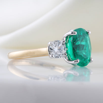 Oval Emerald &amp; Diamond Three Stone Ring 3.92ct