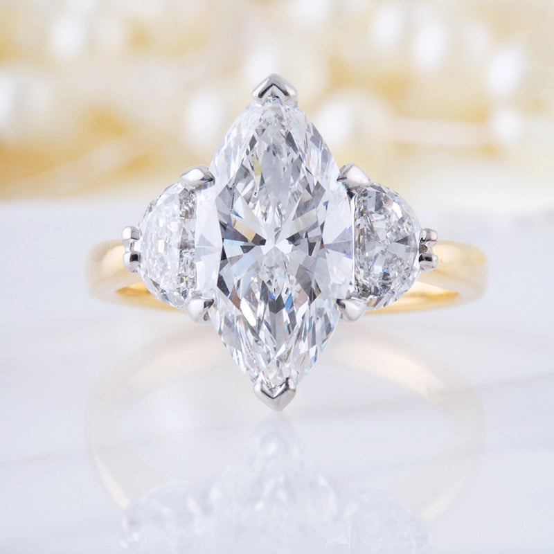 Marquise &amp; Half Moon Diamond Engagement Ring 3.89ct