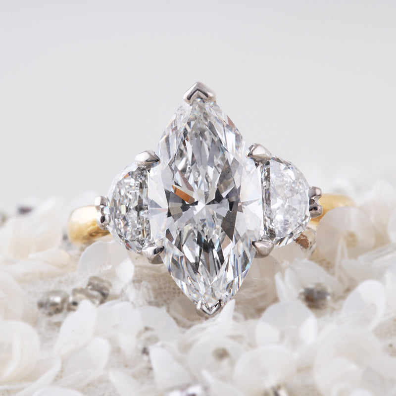 Marquise &amp; Half Moon Diamond Engagement Ring 3.89ct