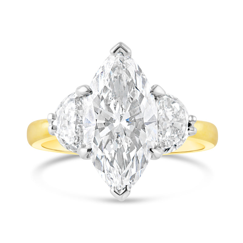 Marquise &amp; Half Moon Diamond Engagement Ring 3.89ct