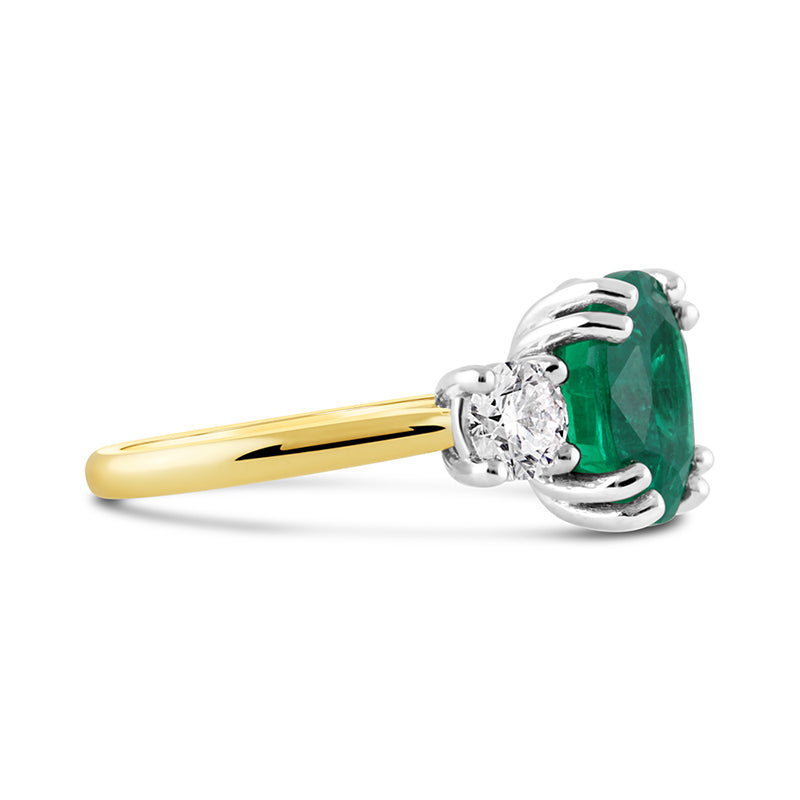 Oval Emerald &amp; Diamond Three Stone Ring 3.85ct