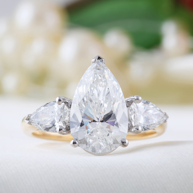 Pear Three Stone Engagement Ring 3.92ct